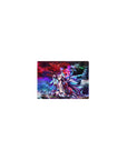 Classic anime girl mouse pad 14x10 inches with neon sci‑fi armor, holo rings, and starfield backdrop.