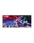 28x12 inches anime girl mouse pad with neon galaxy starfield, holo rings, and tech armor details.
