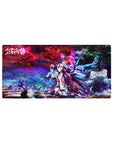 Neon galaxy anime girl mouse pad 32x16 inches with holo rings, tech armor, starfield and blade accents.