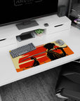 28x12 inches anime mouse pad featuring Mugen with sword and Jin seated in a striking silhouette scene.