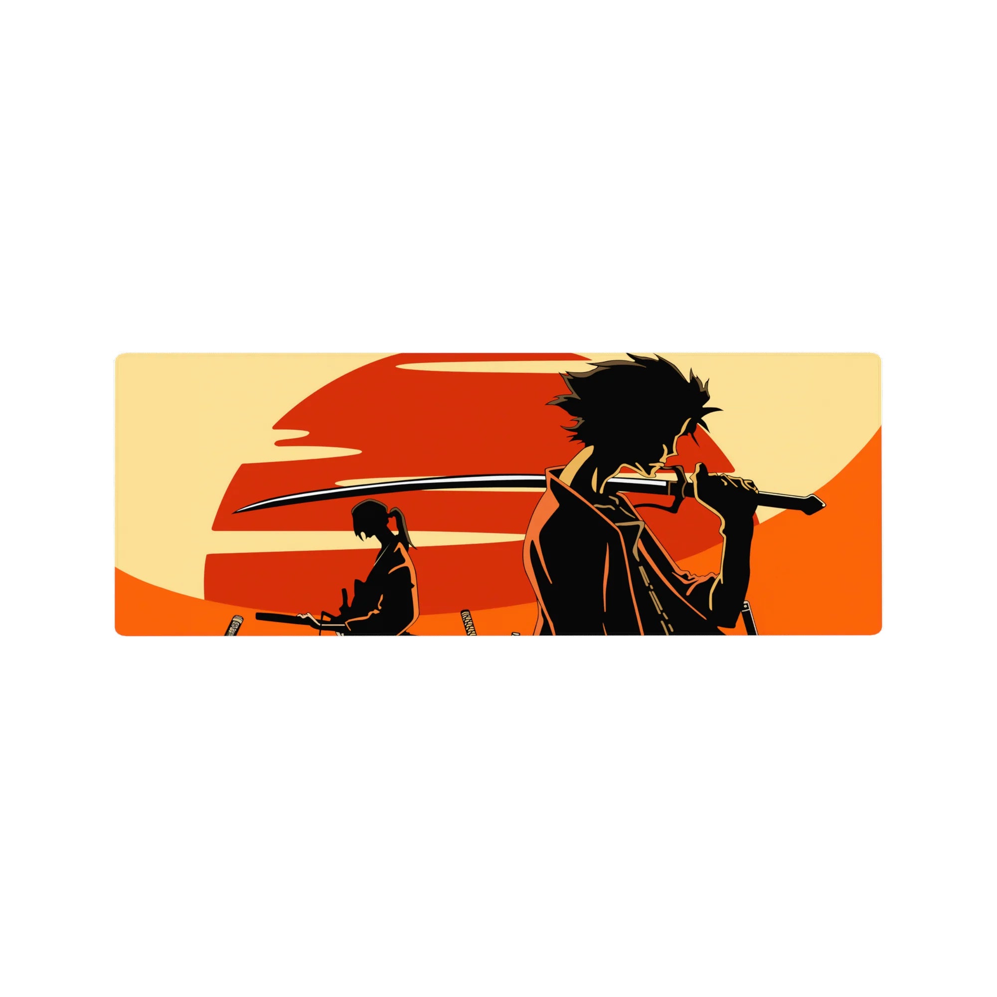 Samurai Champloo anime mouse pad, 32x12 inches, with bold silhouette art of Mugen and Jin.