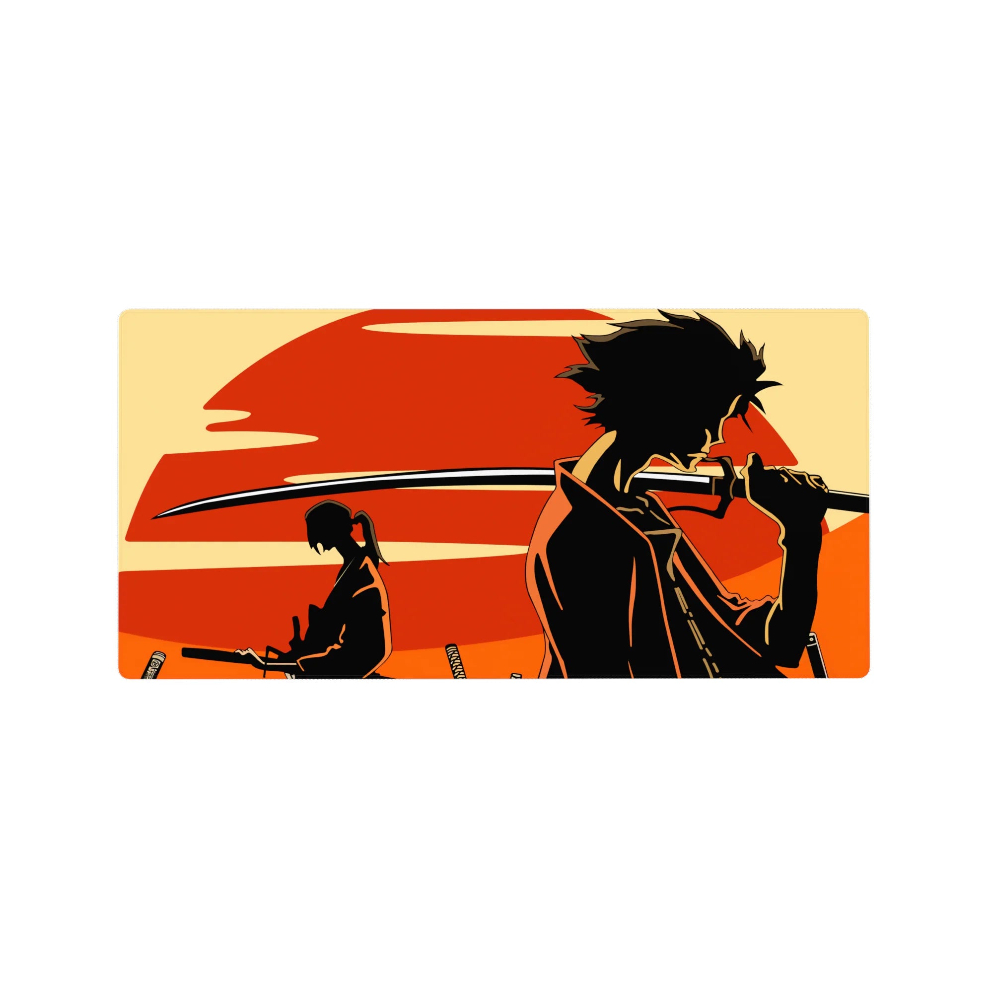 Samurai Champloo anime mouse pad, 32x16 inches, with bold silhouette art of Mugen and Jin.