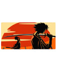 Samurai Champloo anime mouse pad, 32x16 inches, with bold silhouette art of Mugen and Jin.