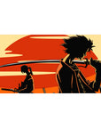 Samurai Champloo anime desk pad, 40x20 inches, with Mugen and Jin in a bold silhouette scene.