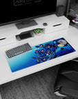 32x12 inches anime mouse pad showing Mega Man leading a full armored team, helmets gleaming mid-charge.