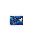 Classic anime mouse pad 14x10 inches with Mega Man squad lineup, neon Bit-Watt lettering, action poses.