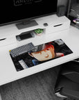 28x12 inches anime mouse pad showing Shisui half-smirk, one eye shut, Sharingan glowing in rain.