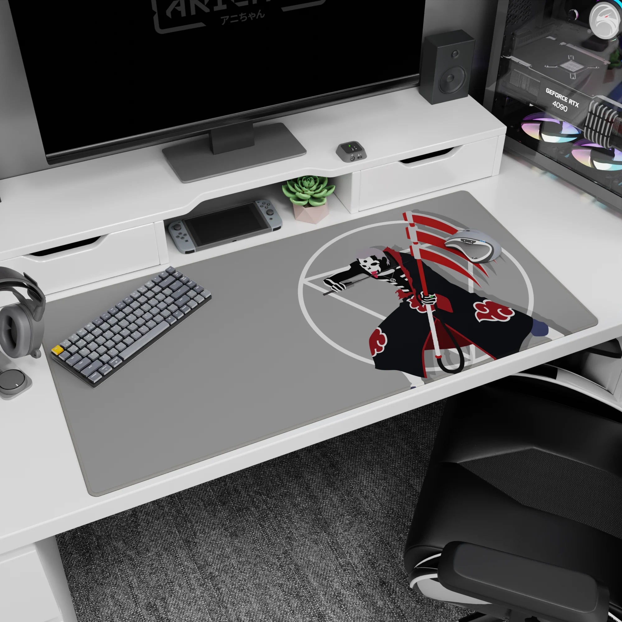 40x20 inches Naruto Shippuden desk mat showing Hidan in Akatsuki cloak swinging a red-striped scythe.