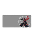 28x12 inches anime mouse pad with Akatsuki-style red clouds, gray backdrop, and bold circle geometry.