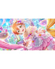 Anime girl desk pad 40x20 inches with frilly idol art, pearls, ribbons, bows, and candy ballroom details.