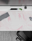 40x20 inches pastel pink monochrome anime desk pad, cheerful kawaii vibe with blush dots and clean pattern.