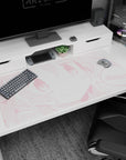 40x20 inches desk pad showing close-up anime girl face with wide eyes, rosy cheeks, and SMILE bubble.