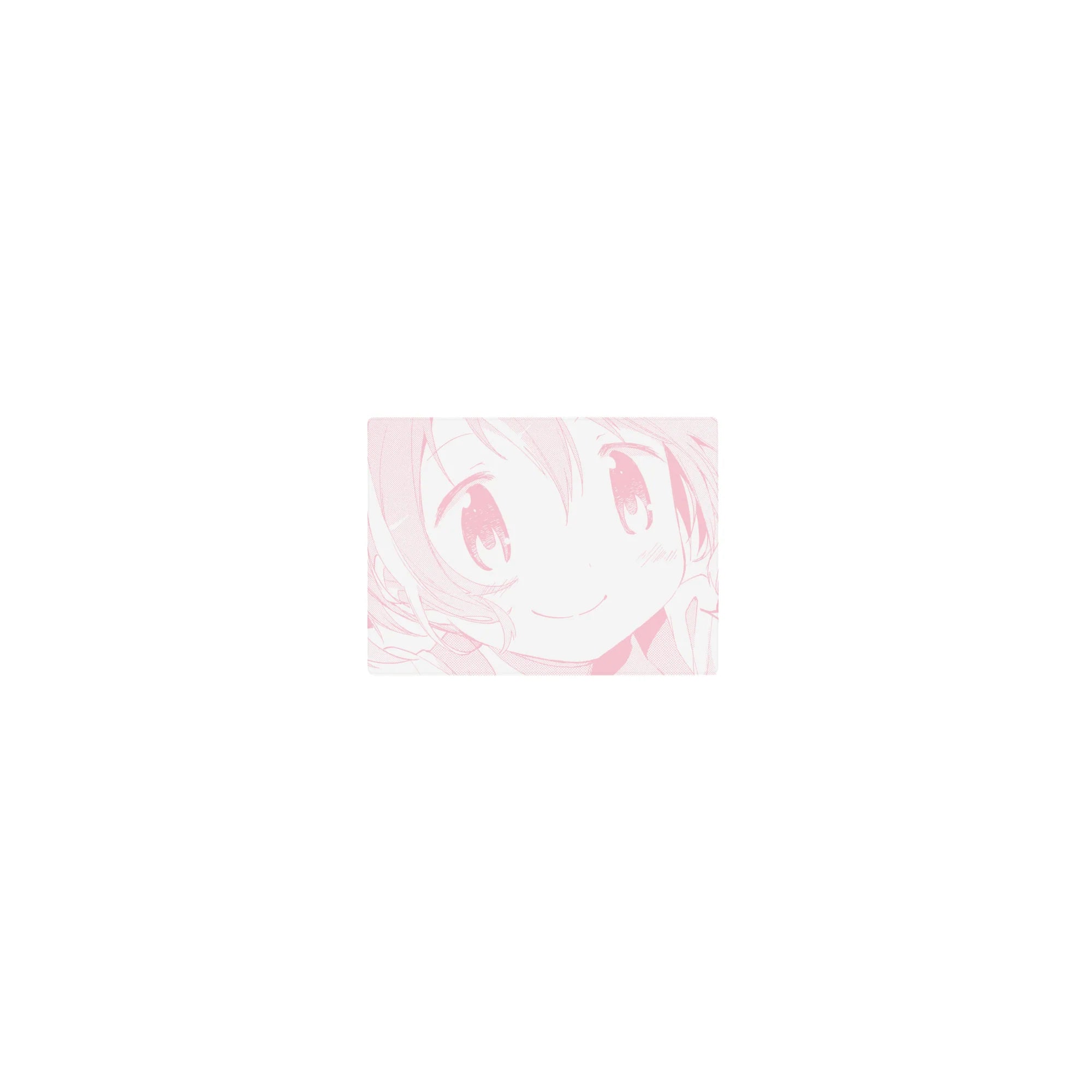 Classic anime girl mouse pad 14x10 inches with pink line-art kawaii face, big eyes, and SMILE bubble.