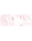 Kawaii pink line-art anime girl mouse pad with SMILE speech bubble, 32x12 inches.