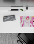 Pastel pink and soft white anime girl mouse pad 14x10 inches, romantic cheeky vibe with glitter highlights.