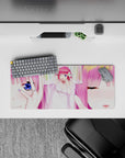 28x12 inches kawaii desk mat in cotton-candy pink and soft white, dreamy romantic glow with glitter.