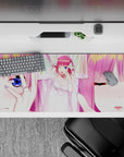 36x16 inches desk pad in soft white and cotton-candy pink, sweet romantic anime aesthetic.