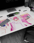 Nino Nakano inspired anime girl desk pad 40x20 inches, playful wink portrait with intimate eye details.