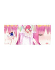 28x12 inches anime girl mouse pad with pastel bridal vibe, pink hair wink, sparkly close-up eye art.