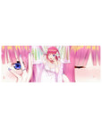 32x12 inches anime girl mouse pad with pink-haired bridal vibe, sparkly highlights, and close-up eye art.