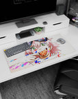 32x16 inches mouse pad featuring a grinning pink-haired anime girl with goggles, lollipop, and paint splashes.