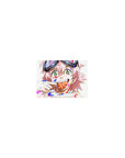 Classic anime girl mouse pad 14x10 inches with pink hair, green eyes, goggles, and paint splatter art.