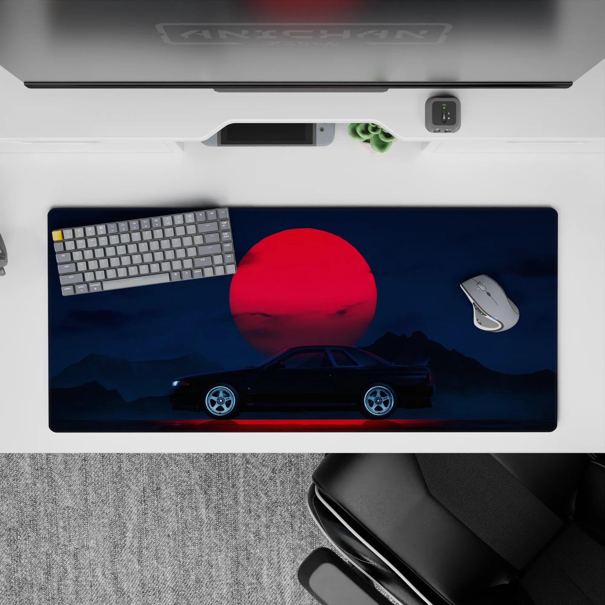 Retrowave - Vaporwave Deskmat | Mousepad | Deskpad - Midnight Skyline Eclipse - AniChan