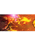 Anime desk pad 36x16 inches featuring Rengoku from Demon Slayer with fiery yellows and deep blood oranges in an intense design.