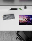 Violet-and-pink neon dusk anime mouse pad 14x10 inches with soft dramatic glow for late-night gaming.