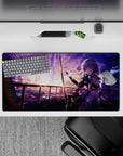 32x16 inches desk mat in violet and pink neon dusk, soft cyberpunk glow for late-night gaming.