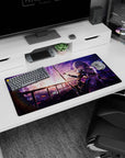 32x16 inches mouse pad featuring silver-haired anime girl with calm stare and katana-ready pose.