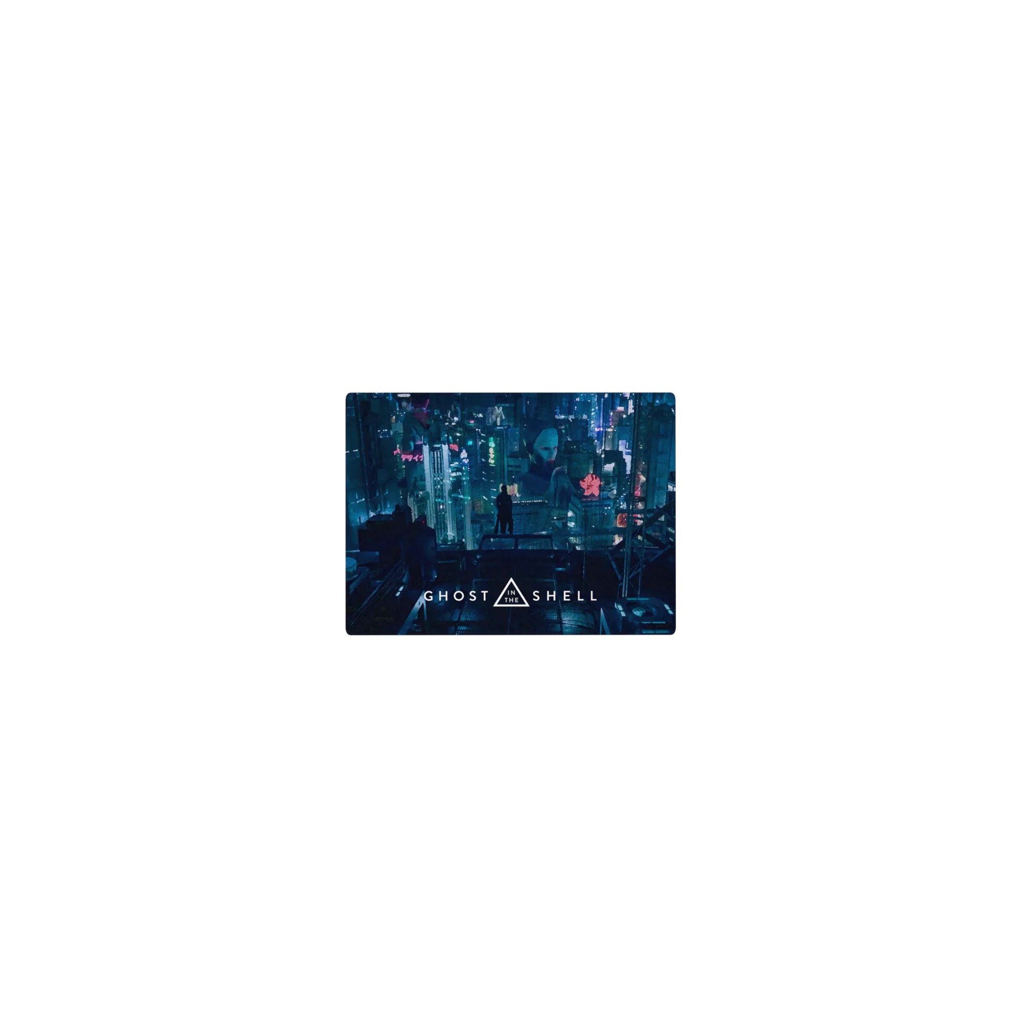 Ghost in the Shell classic anime mouse pad 14x10 inches with cyberpunk cityscape, kanji signs, billboards.