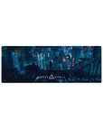 Ghost in the Shell cyberpunk cityscape anime mouse pad 32x12 inches with holograms and neon billboards.