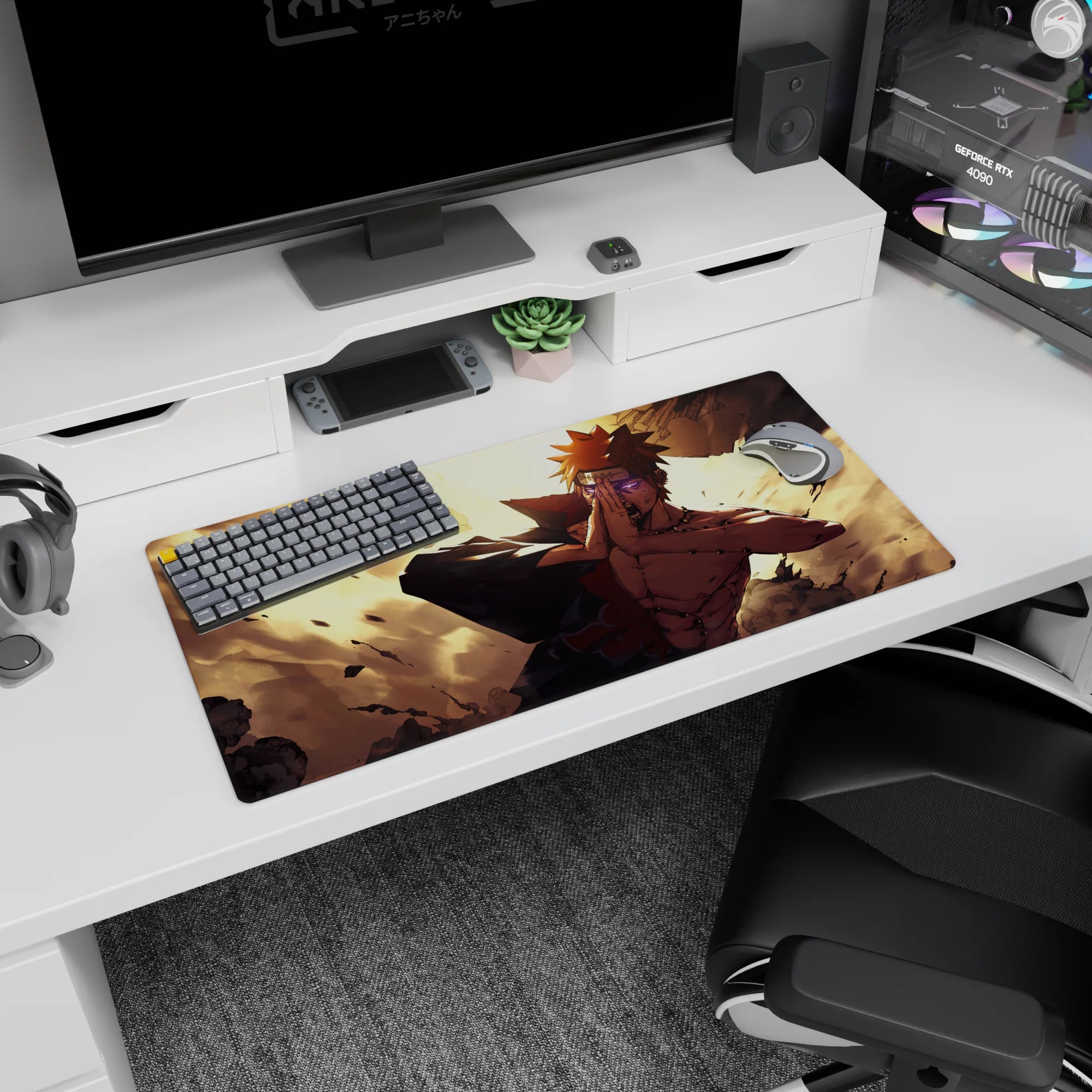 32x16 inches Naruto Shippuden mouse pad featuring Pain praying with Rinnegan eyes and Akatsuki red clouds.