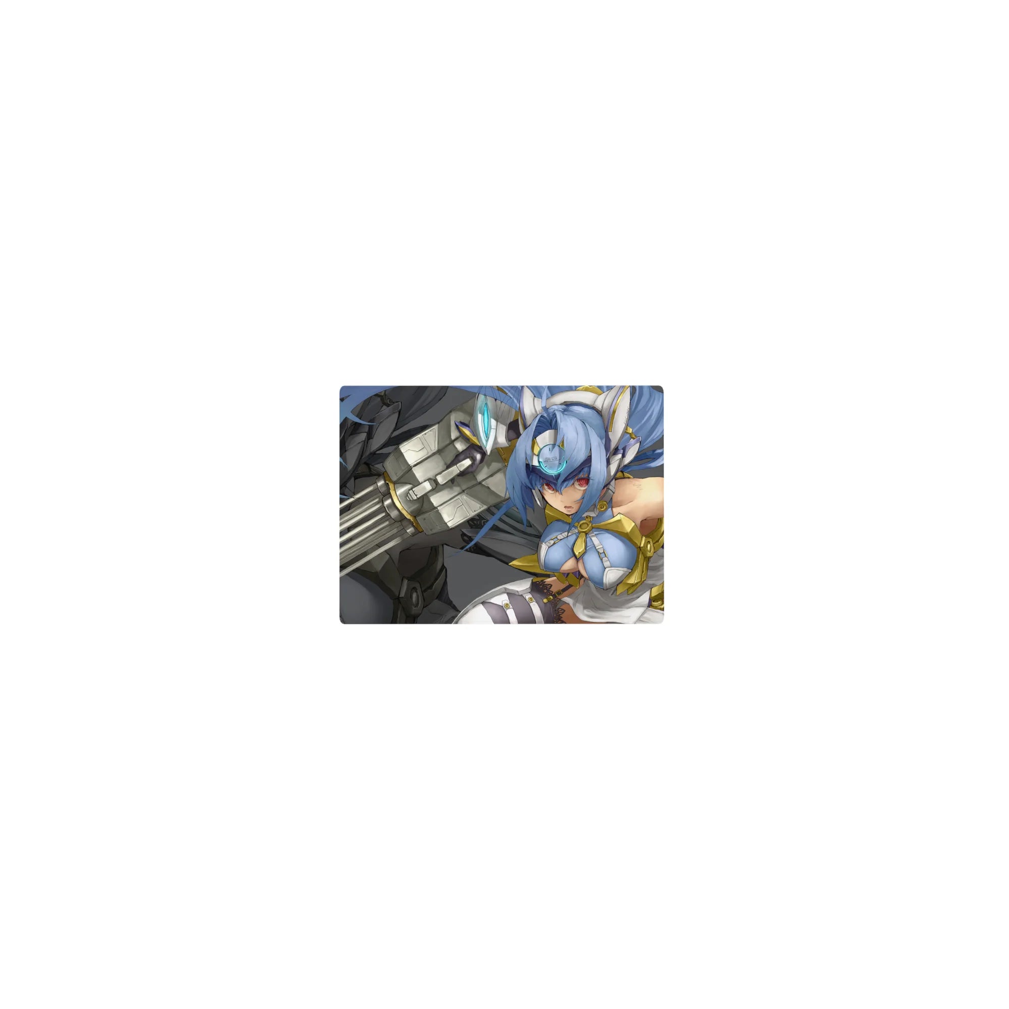 Classic anime girl mouse pad 14x10 inches with sci-fi heroine in white-gold armor and oversized cannon.