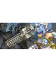36x16 inches anime girl desk pad with sci-fi heroine in white-gold armor and oversized cannon art.