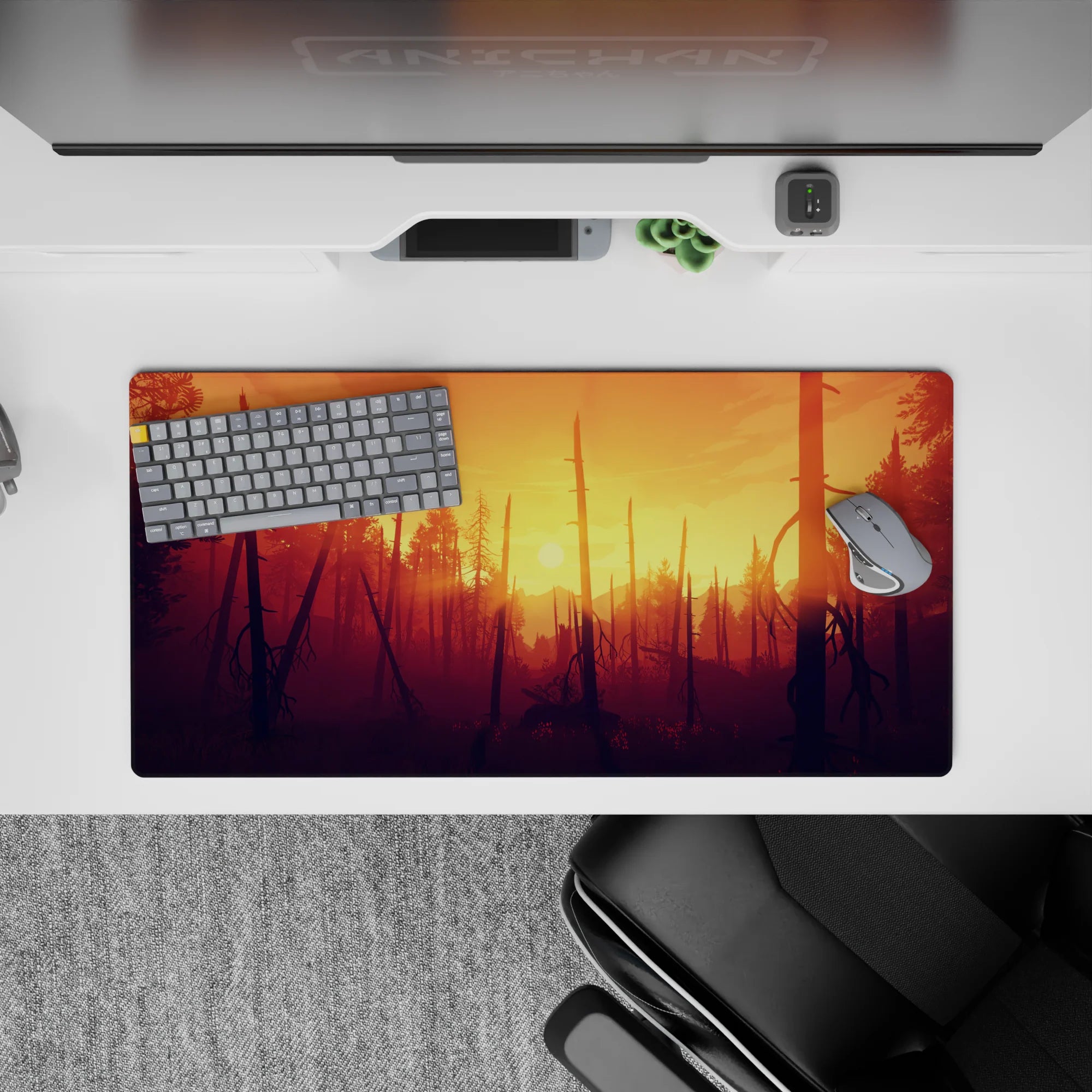 Vector Landscapes Deskmat | Mousepad | Deskpad - Sunset Forest Blaze