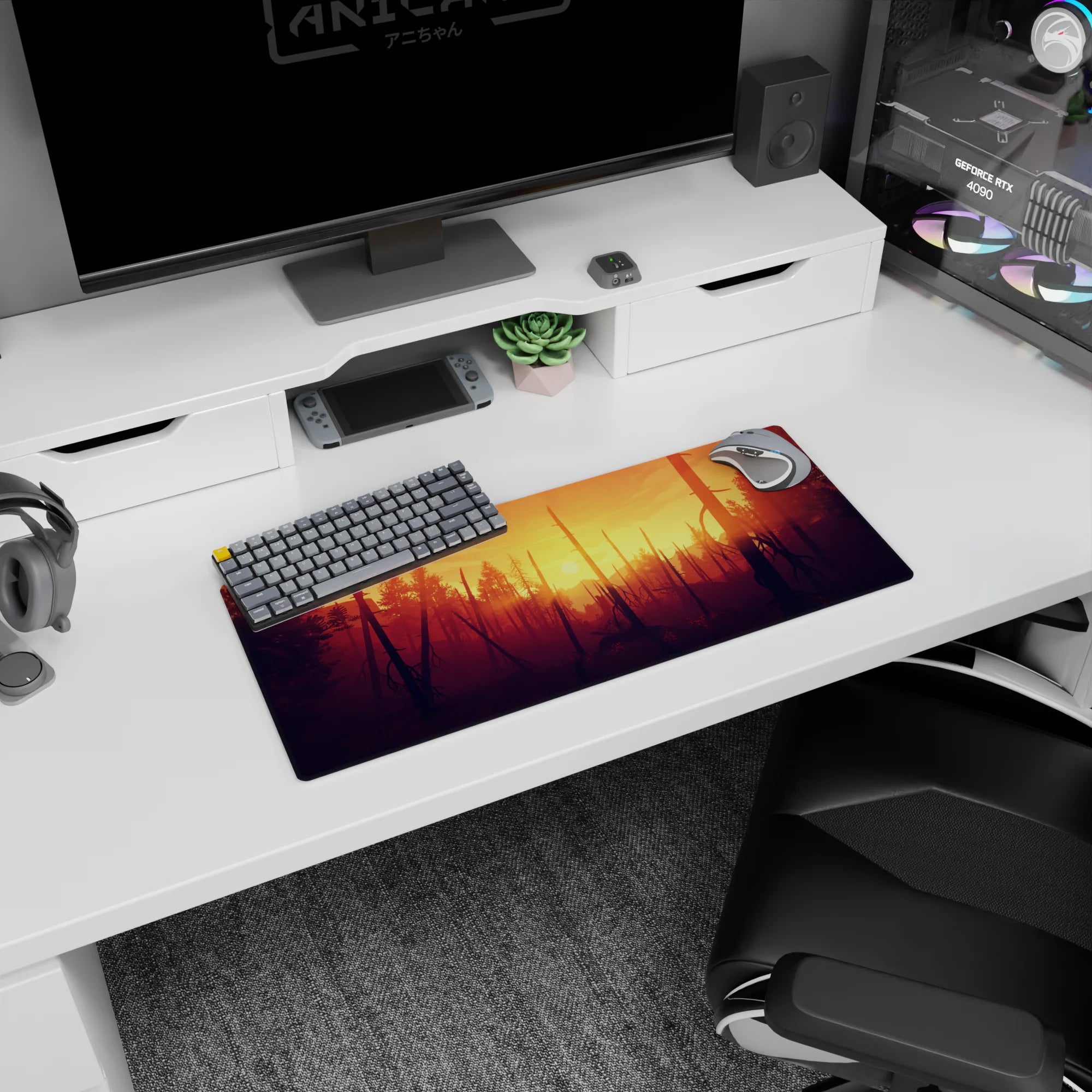 Vector Landscapes Deskmat | Mousepad | Deskpad - Sunset Forest Blaze