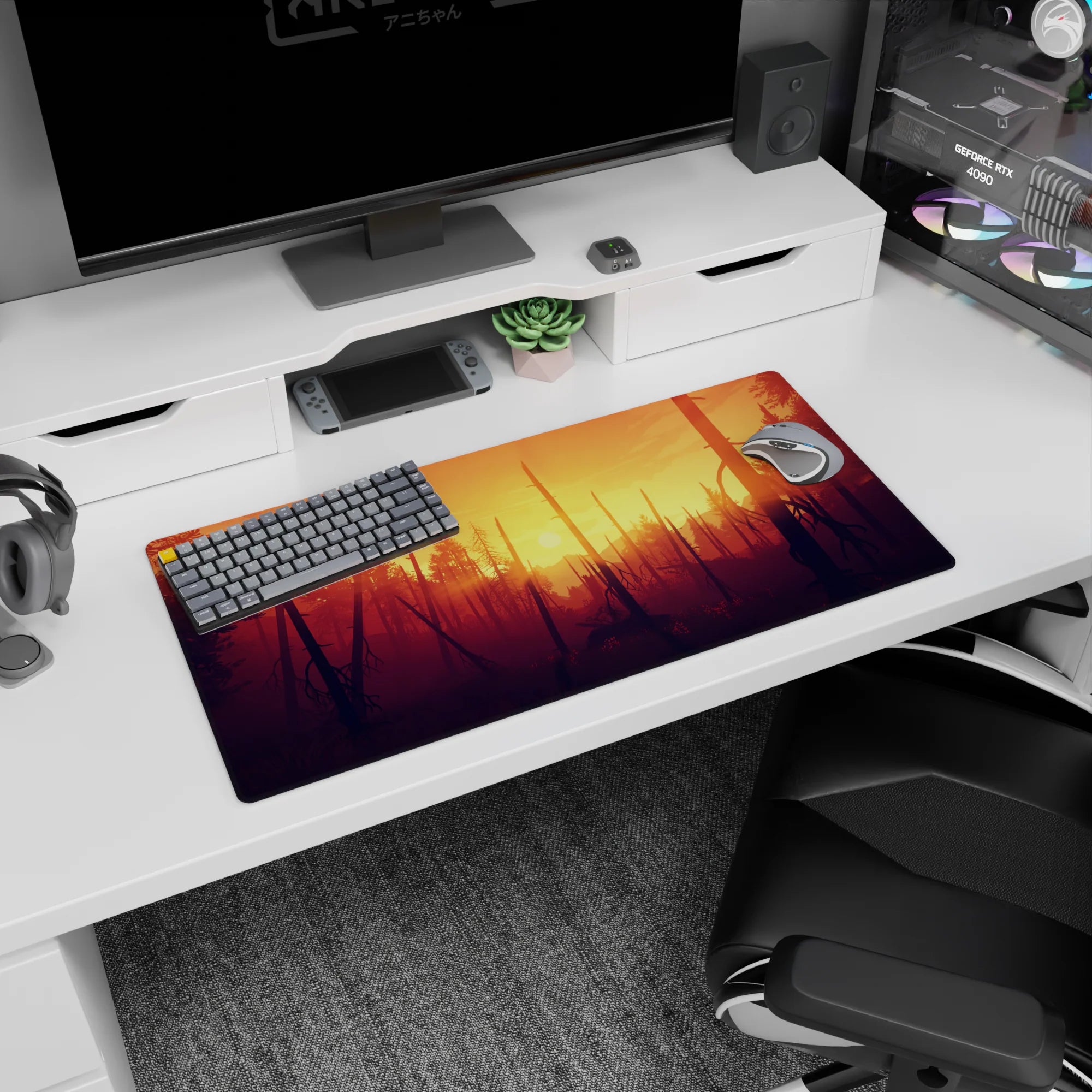 Vector Landscapes Deskmat | Mousepad | Deskpad - Sunset Forest Blaze