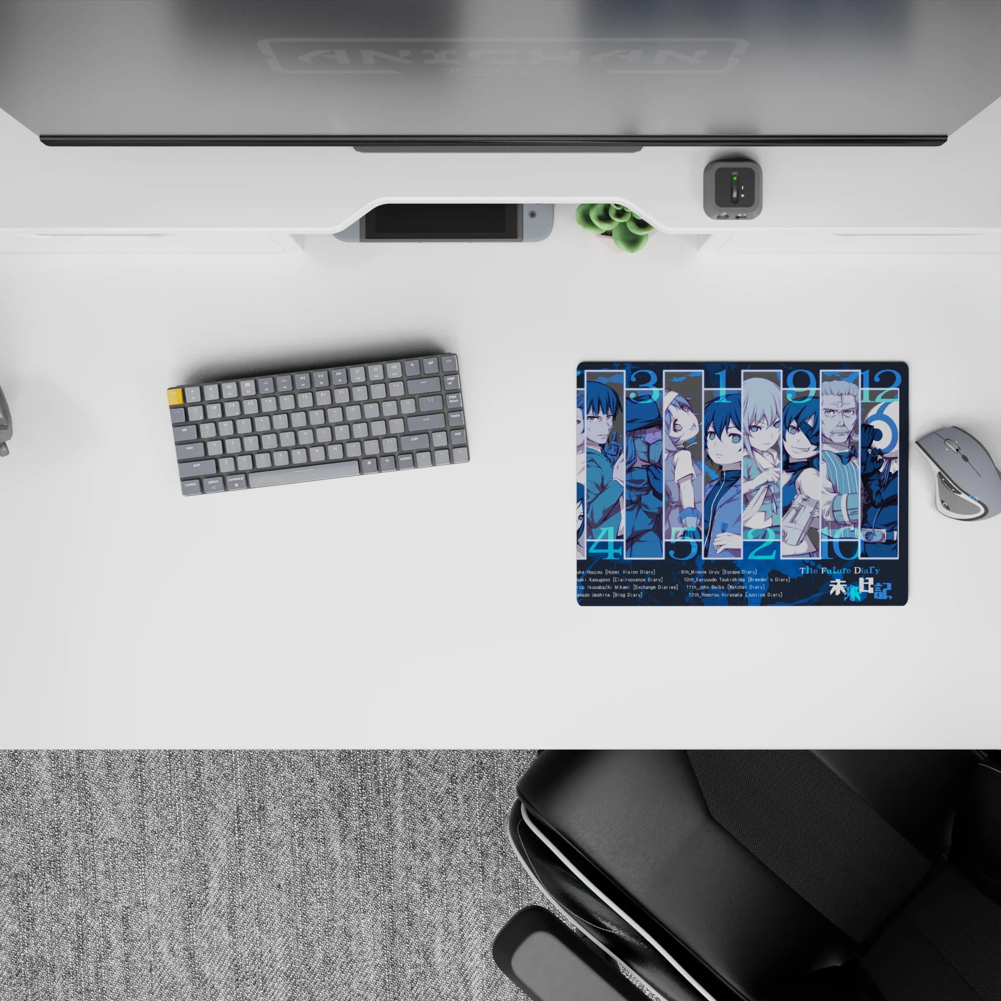 Icy blue anime mouse pad 14x10 inches with crisp contrast and a tense, moody lineup of faces.