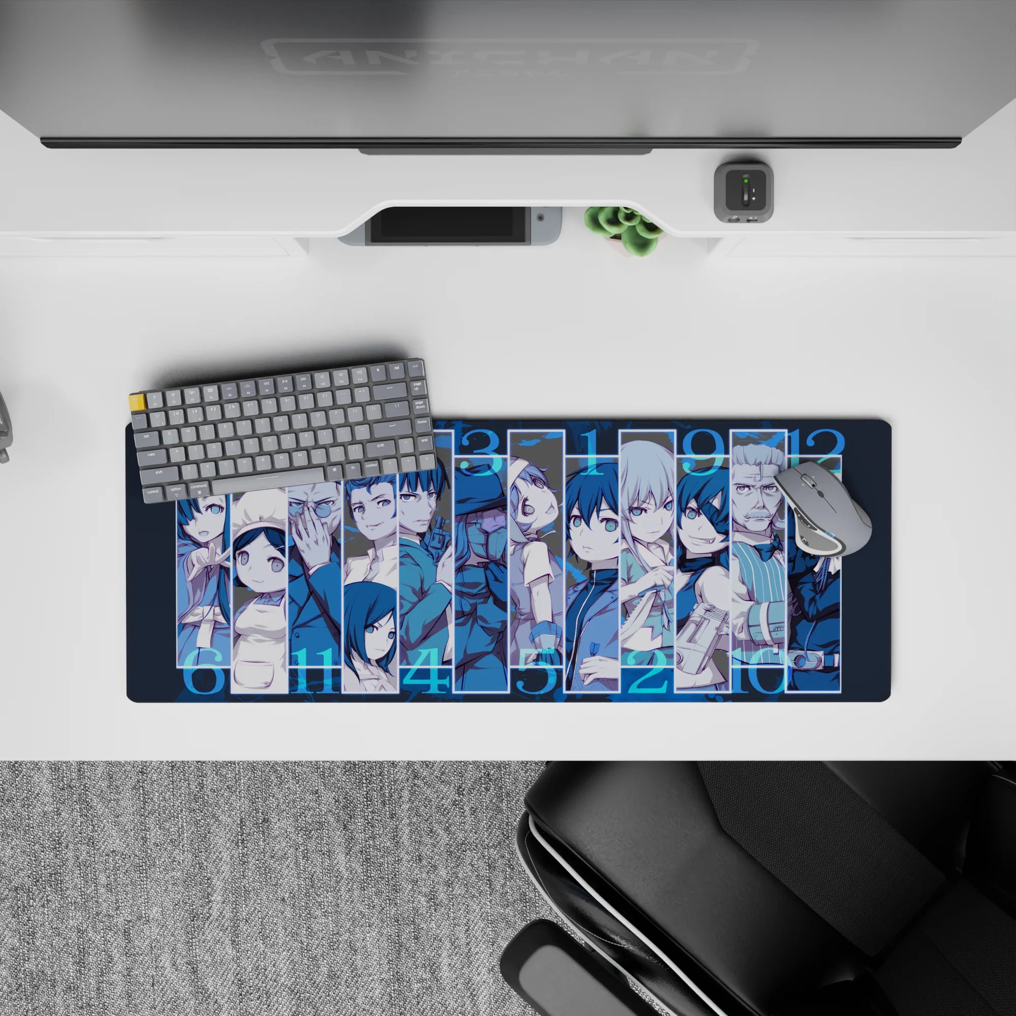Cool icy blue anime mouse pad 32x12 inches with crisp contrast, tense faces, and clean intense vibe.