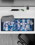 Cool icy blue anime mouse pad 32x12 inches with crisp contrast, tense faces, and clean intense vibe.