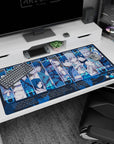 Yuno and Yukiteru wall lineup anime desk pad 40x20 inches, soft smile and anxious eyes up close.