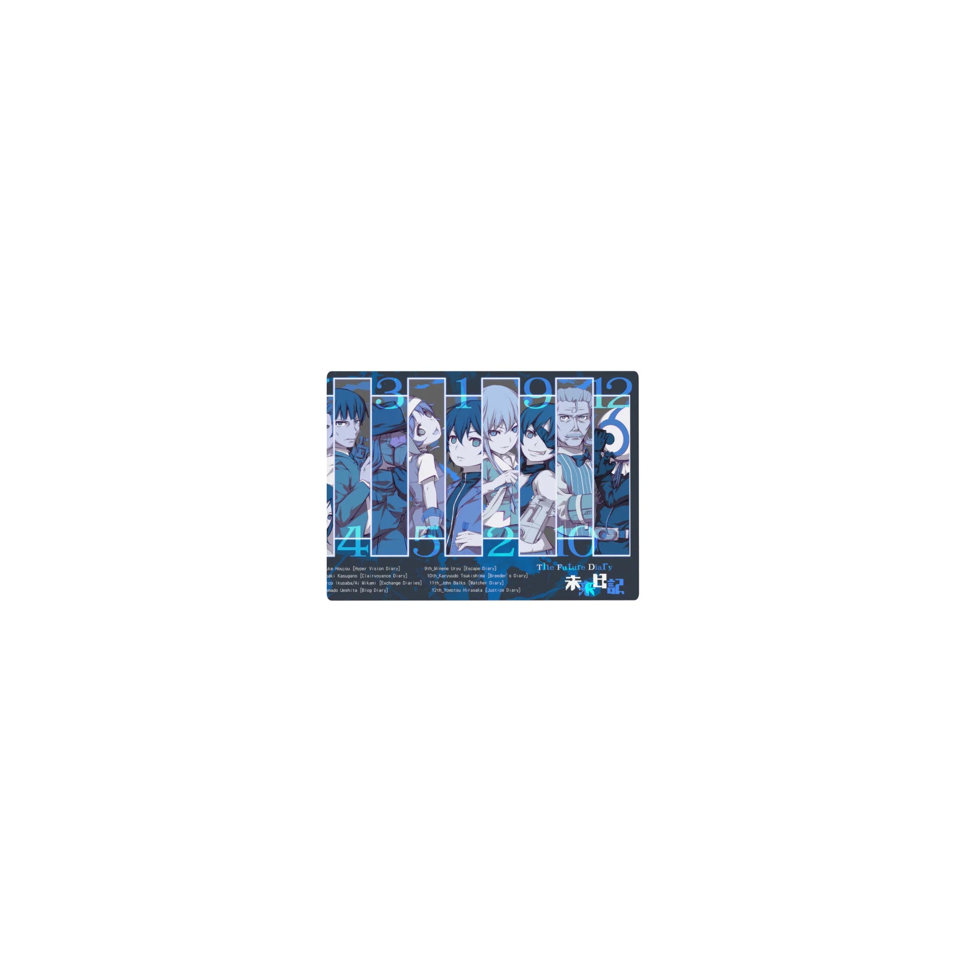 Classic anime mouse pad 14x10 inches with stacked diary holders, bold numbers, and sharp blue panels.