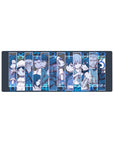 Future Diary lineup anime mouse pad 32x12 inches with stacked diary holders, sharp panels, and bold numbers.