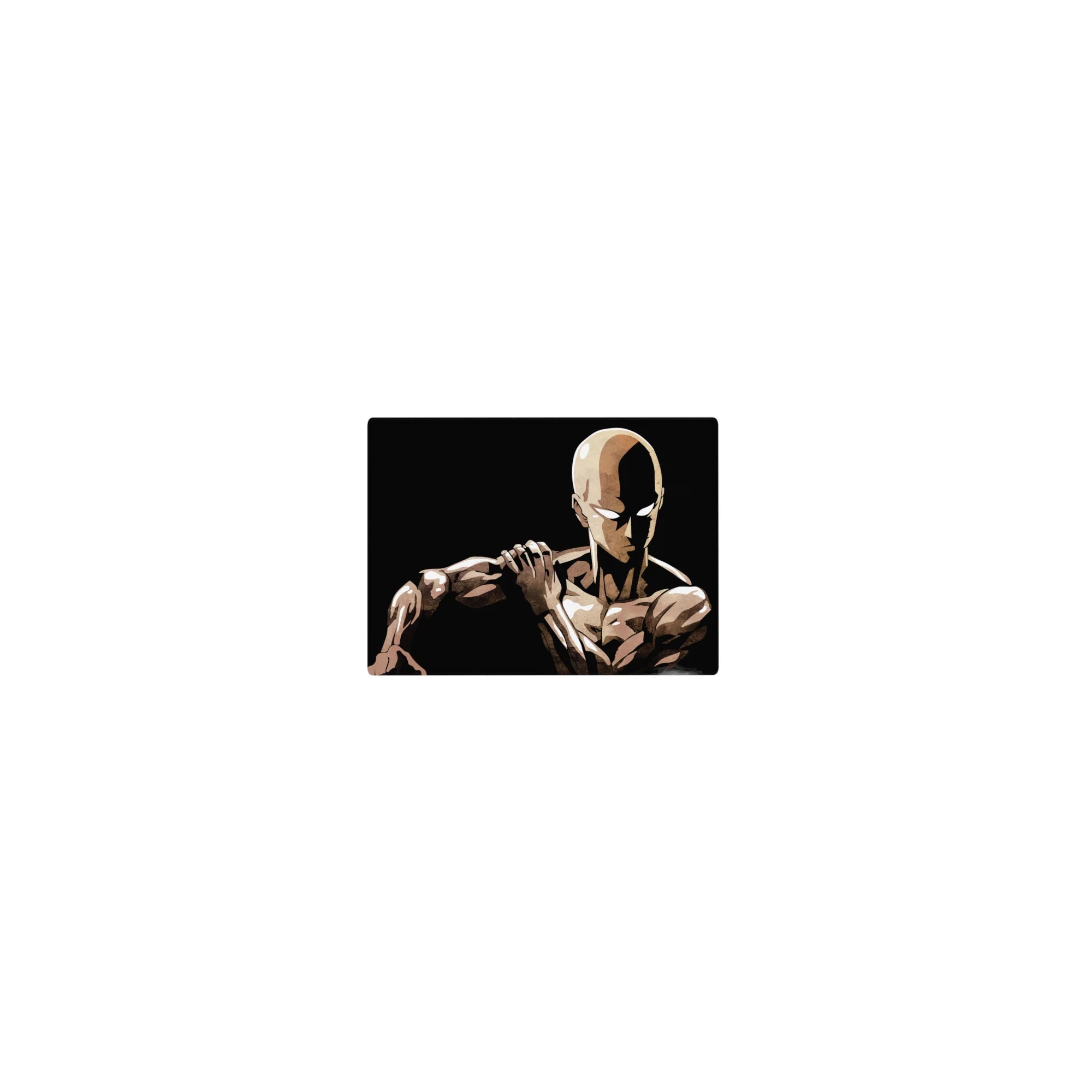 Classic anime mouse pad 14x10 inches with minimalist Saitama portrait, bold contrast, clean desk aesthetic.