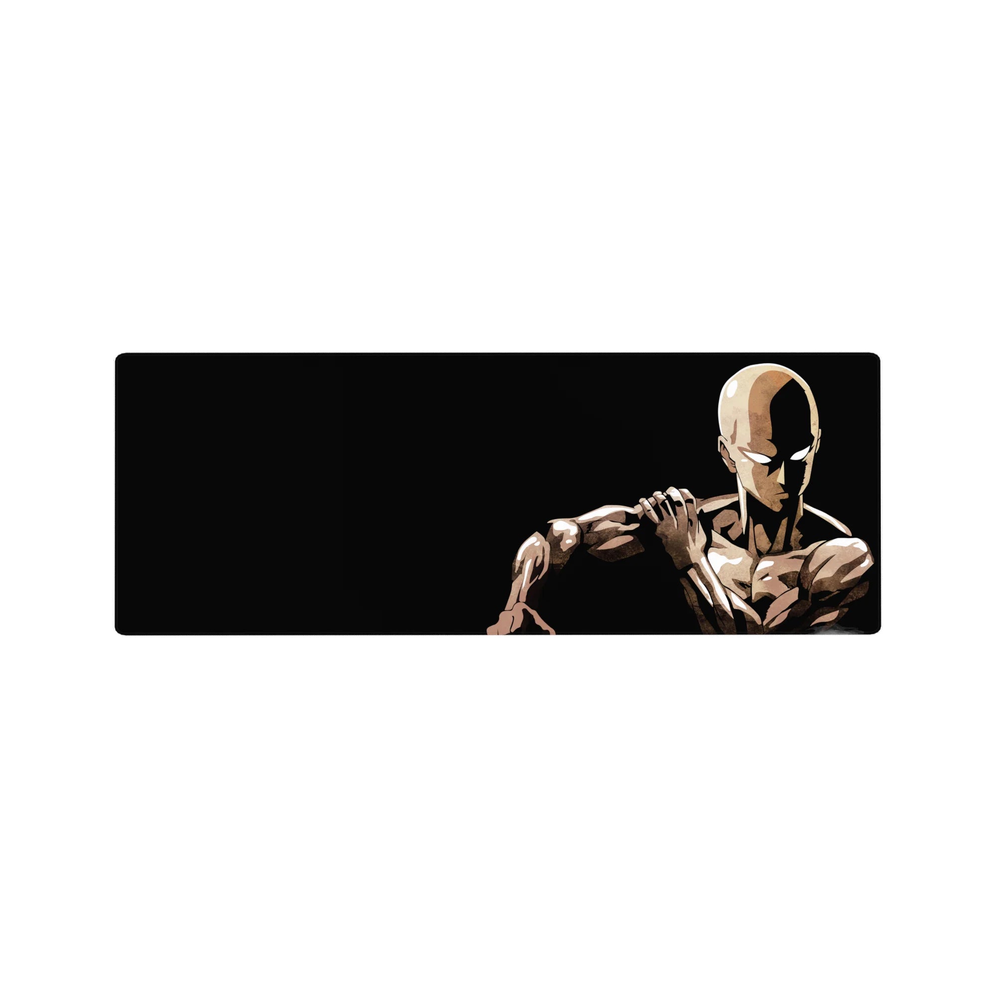 32x12 inches anime mouse pad with minimalist Saitama portrait, bold linework, and clean desk aesthetic.
