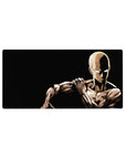 32x16 inches anime mouse pad with minimalist Saitama portrait, bold contrast desk mat design.