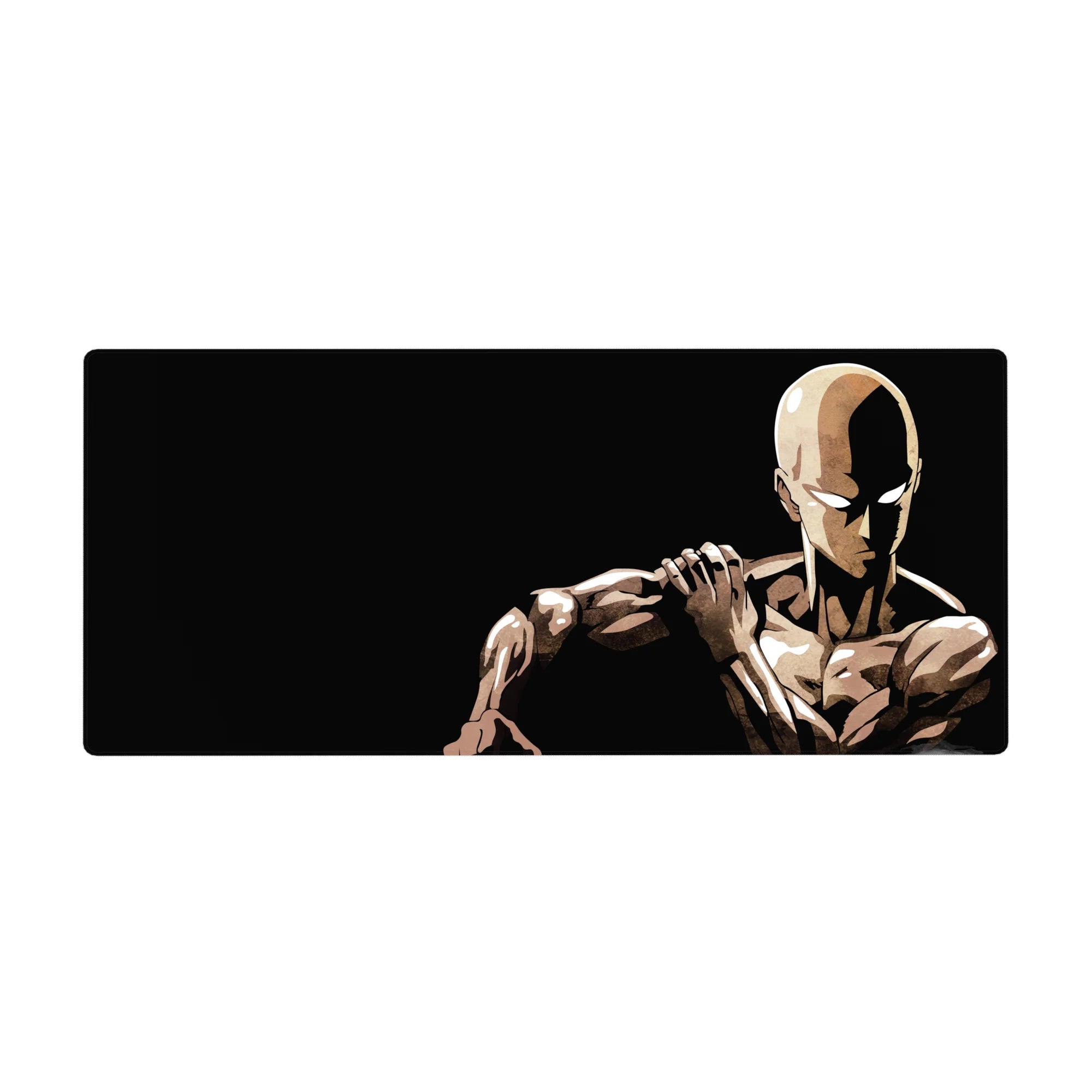 Minimalist anime desk pad 36x16 inches with Saitama portrait, bold linework and clean contrast.