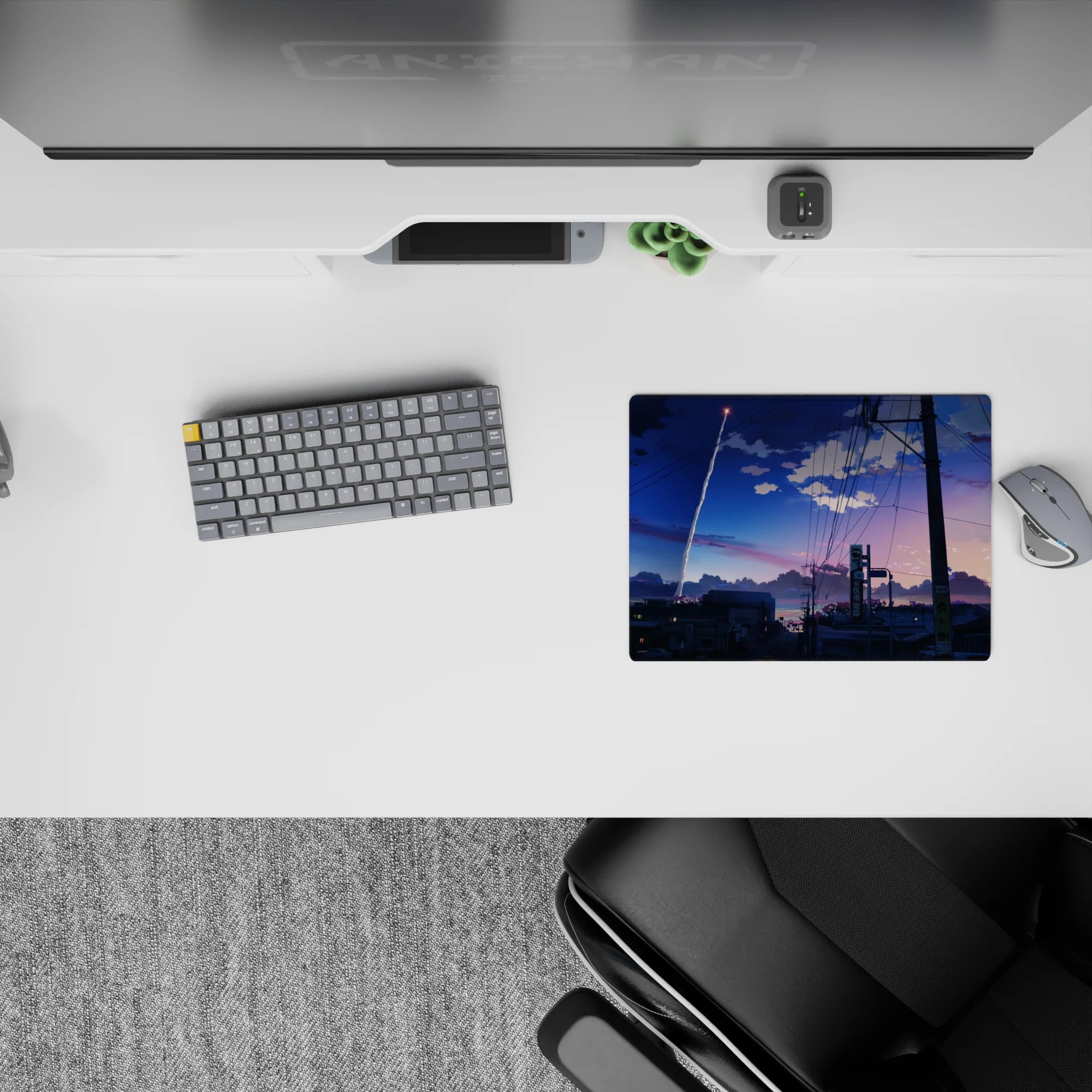 Dreamy dusk gradient anime mouse pad 14x10 inches in cobalt-to-peach tones, calm and cinematic.
